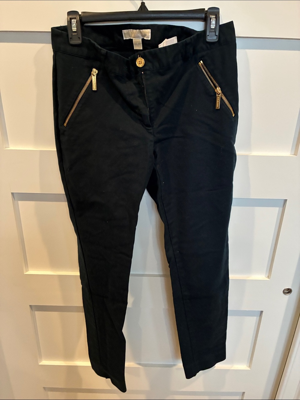 MICHAEL Michael Kors Black Skinny Jeans with Gold Zipper Detail